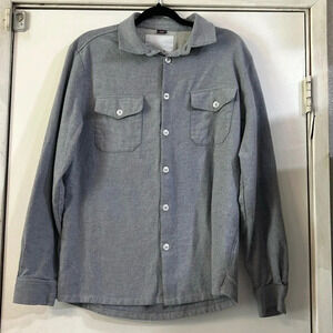 Wear London Cotton Button Down Shirt Flannel Micro Print Stripe Blue Gray Large